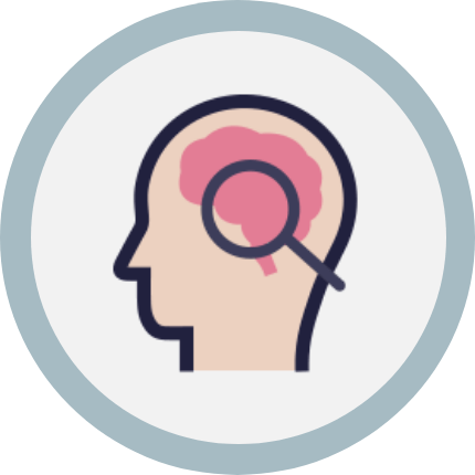Magnifying glass on brain icon